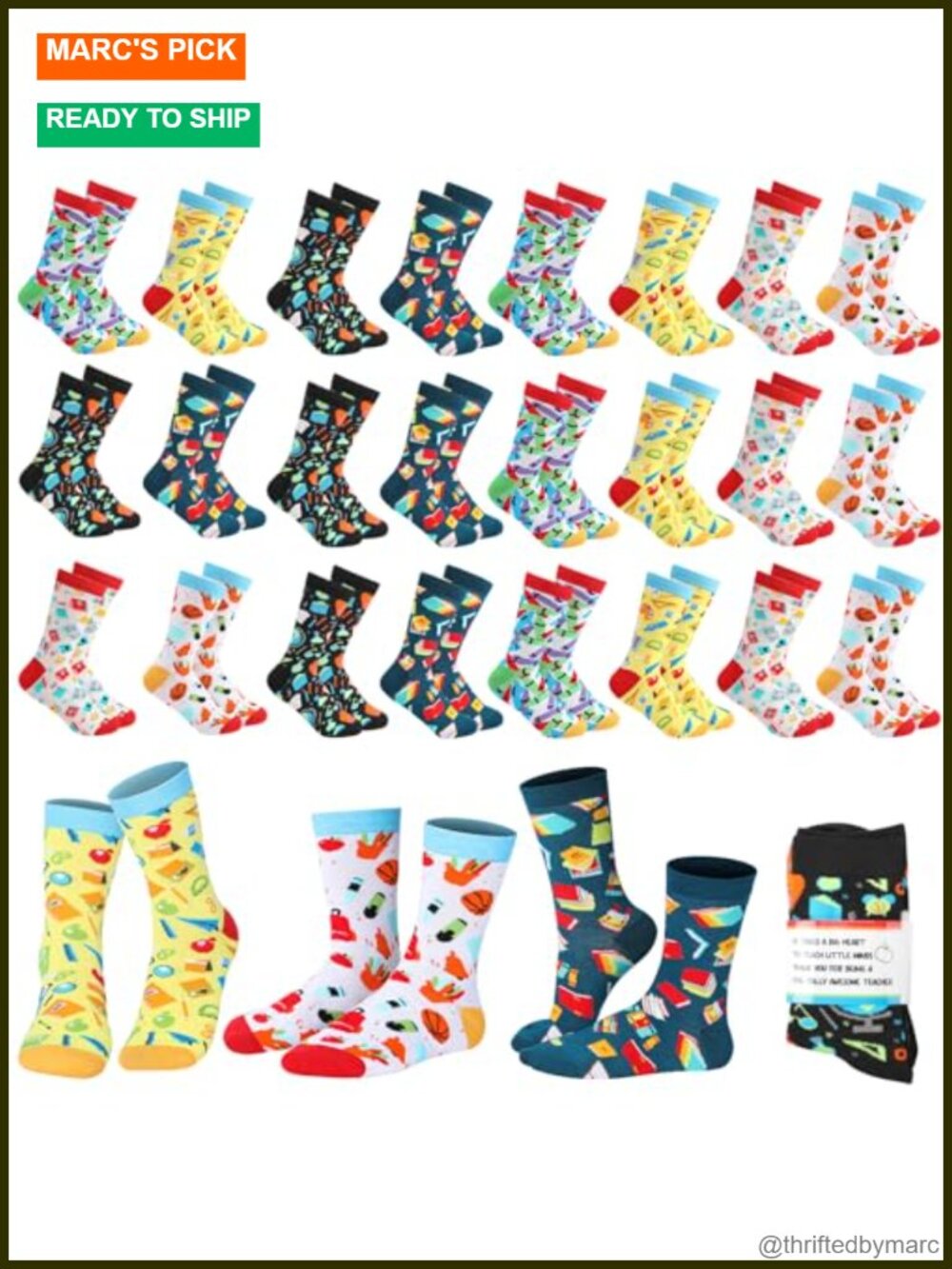 24 Pack Teacher Appreciation Crew Socks Polyester Cotton Blend Novelty Gift